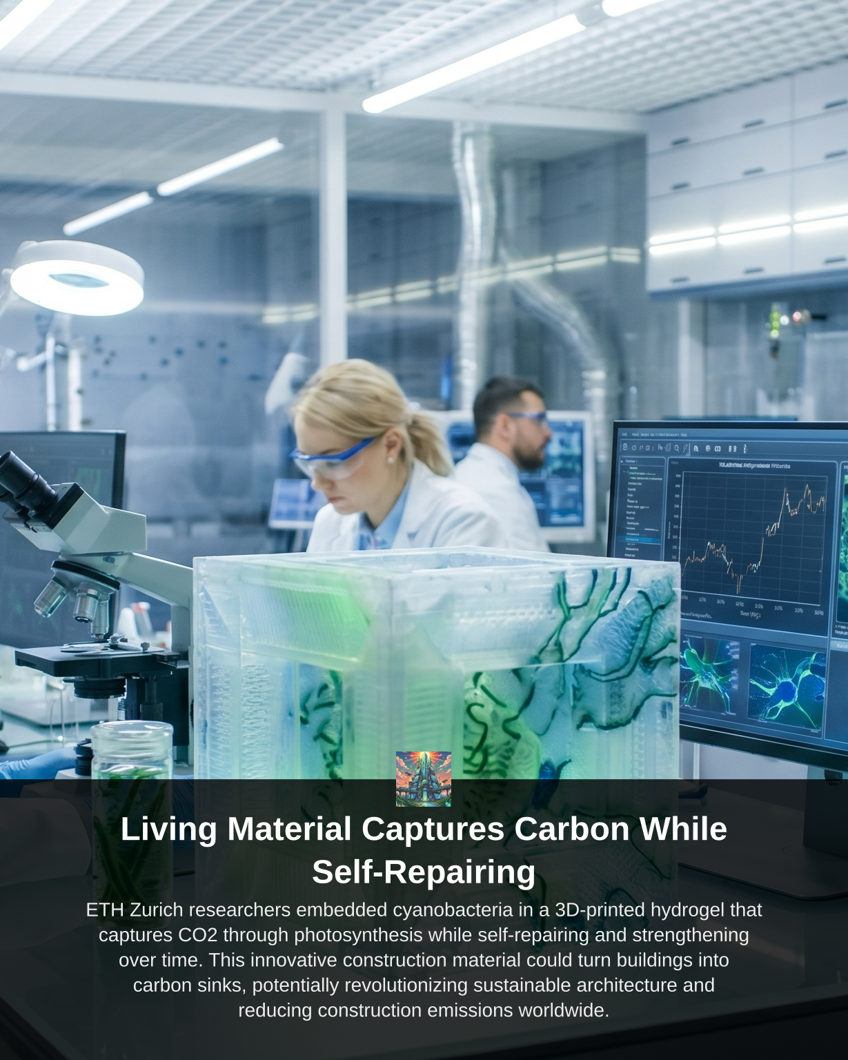 Living Material Captures Carbon While Self-repairing